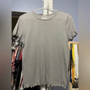 PINK Ribbed Gray Lettuce Trim Shirt